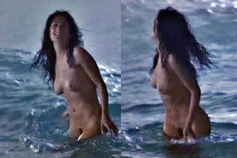 Salma hayek puts her bombshell curves on display in sexy navy bikini